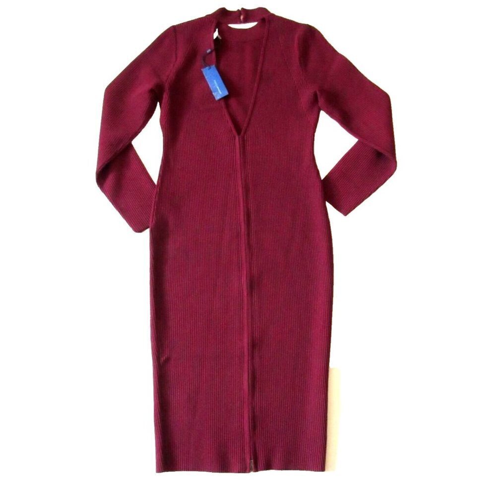 NWT Rebecca Minkoff Magri in Wine Ribbed Knit Cutout Zip Back Dress L $228 - Picture 6 of 8